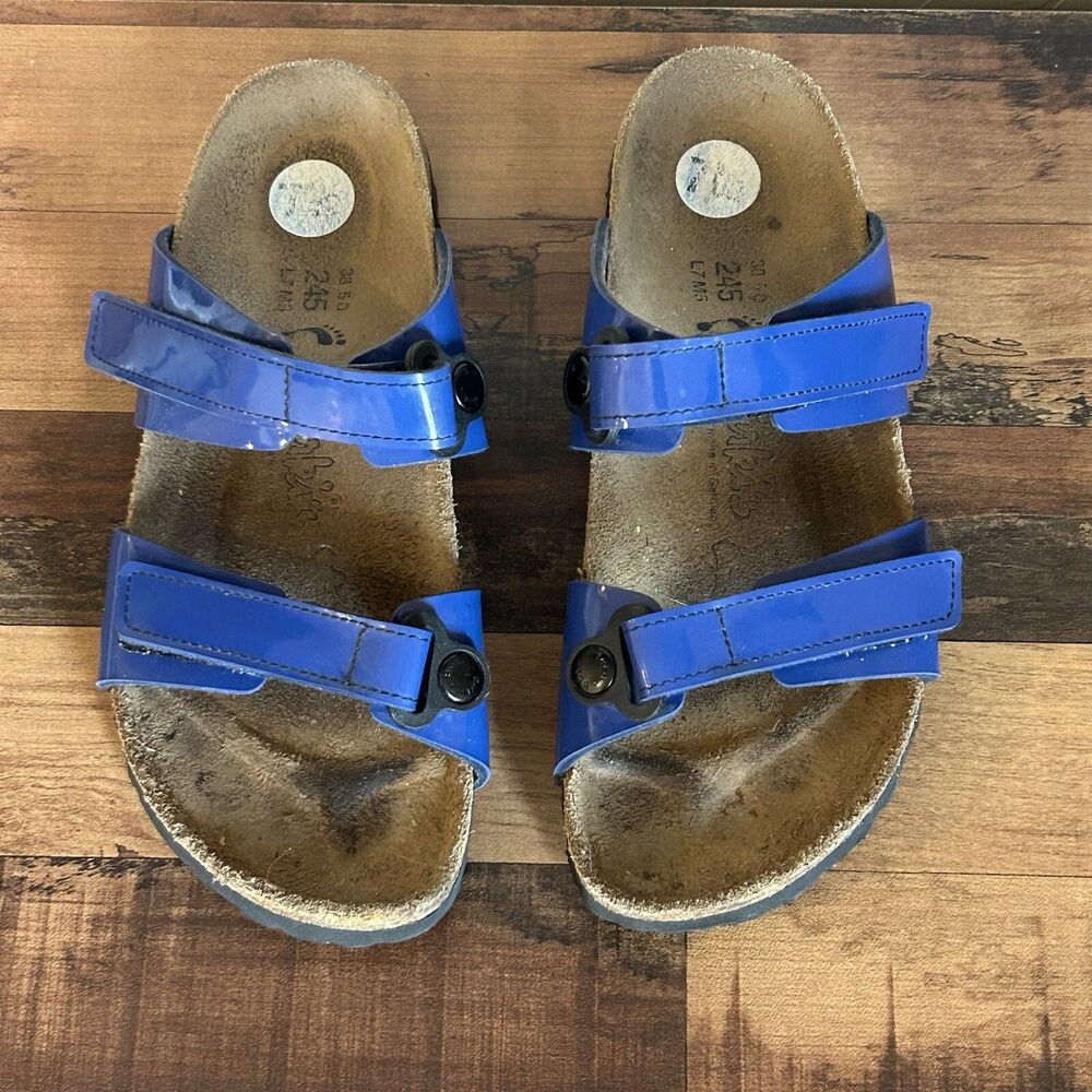 Birkenstock Birkis blue Sandals vinyl patent leather adjustable Size 7 womens